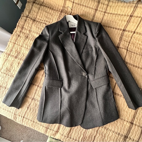 NWOT Zara limited edition wool blazer M charcoal black jacket - Picture 4 of 8